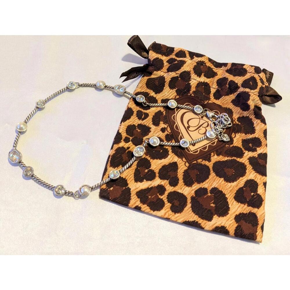 Brighton Monte Carlo Collection Silver Plated Crystal Pearl Necklace EUC w/ Bag